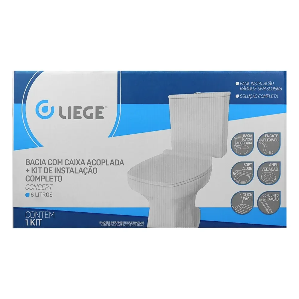 Bacia Com Caixa Acoplada 6 Litros E Kit De Instalação Liege - Imagem 18