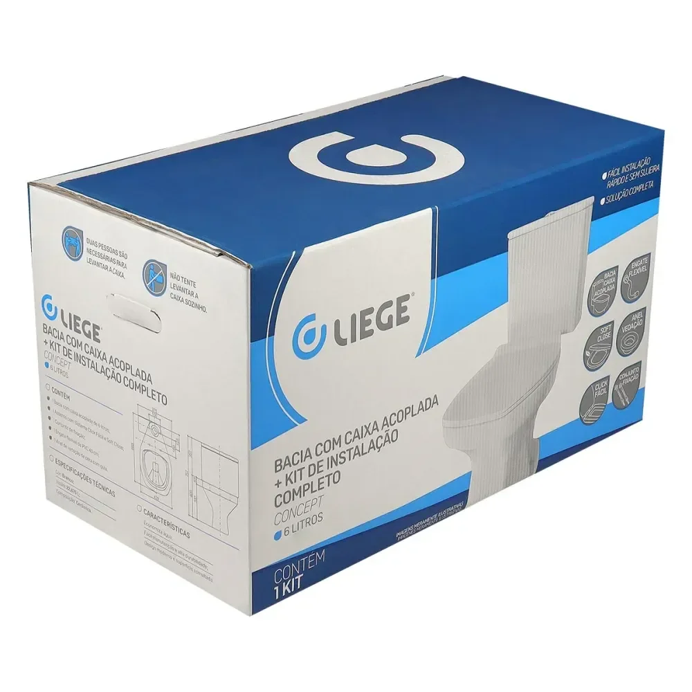 Bacia Com Caixa Acoplada 6 Litros E Kit De Instalação Liege - Imagem 19