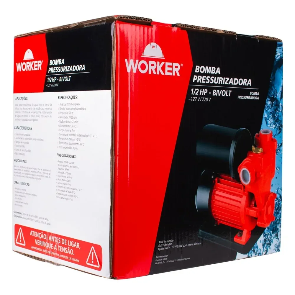 Bomba Pressurizadora 1/2Hp 3450Rpm Bivolt Worker - Imagem 2