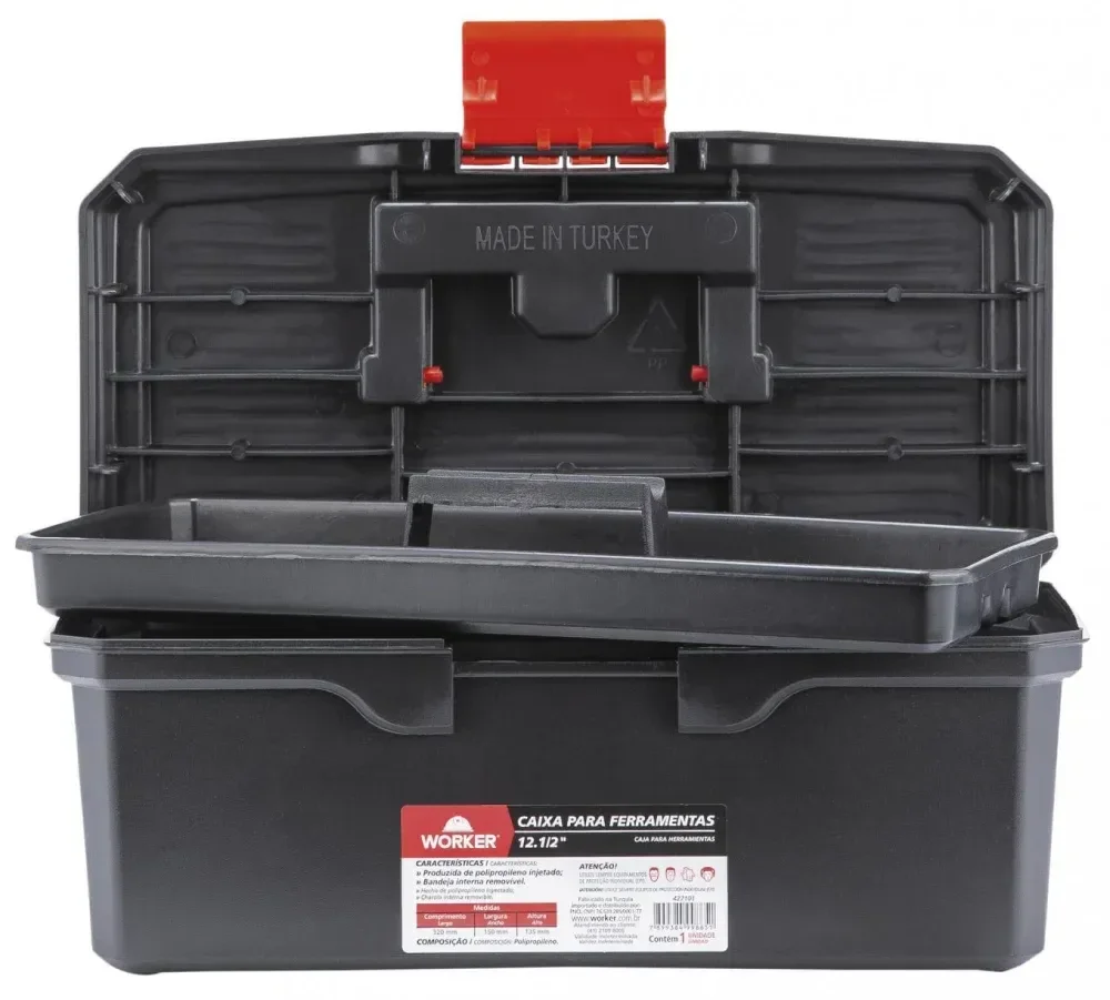 Caixa De Ferramenta Plástica 12,5 Com Bandeja Worker - Imagem 3
