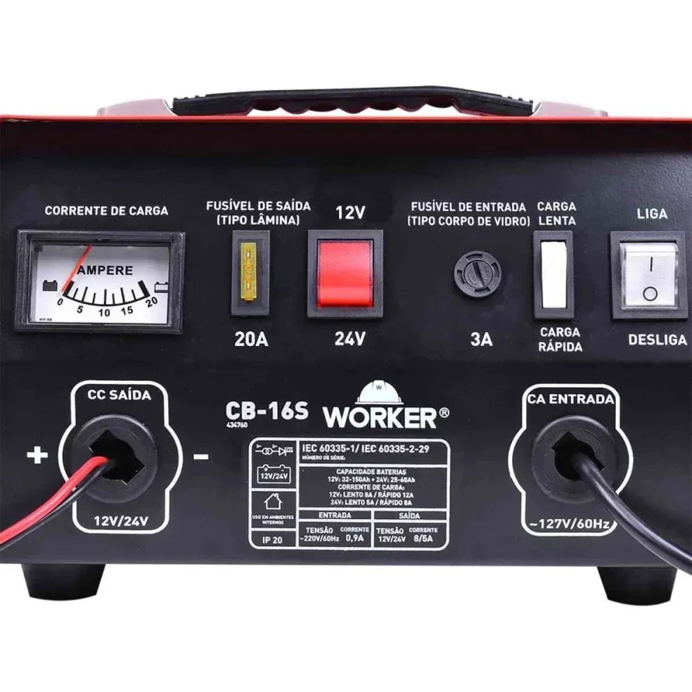 Carregador De Bateria Cb16S 60Hz 127V Portátil Worker - Imagem 3