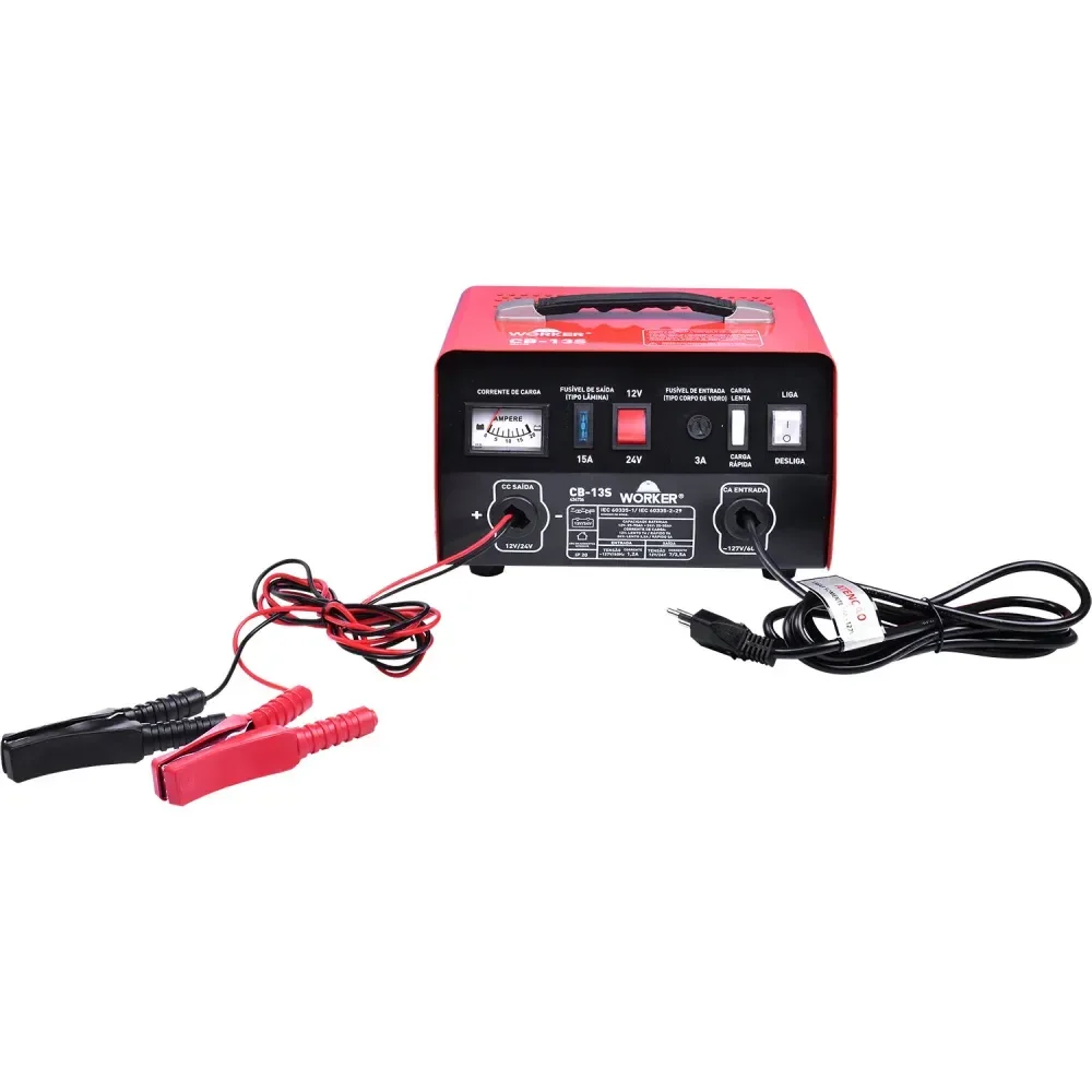 Carregador De Bateria Vermelho E Preto Cb13S 127V Worker - Imagem 2