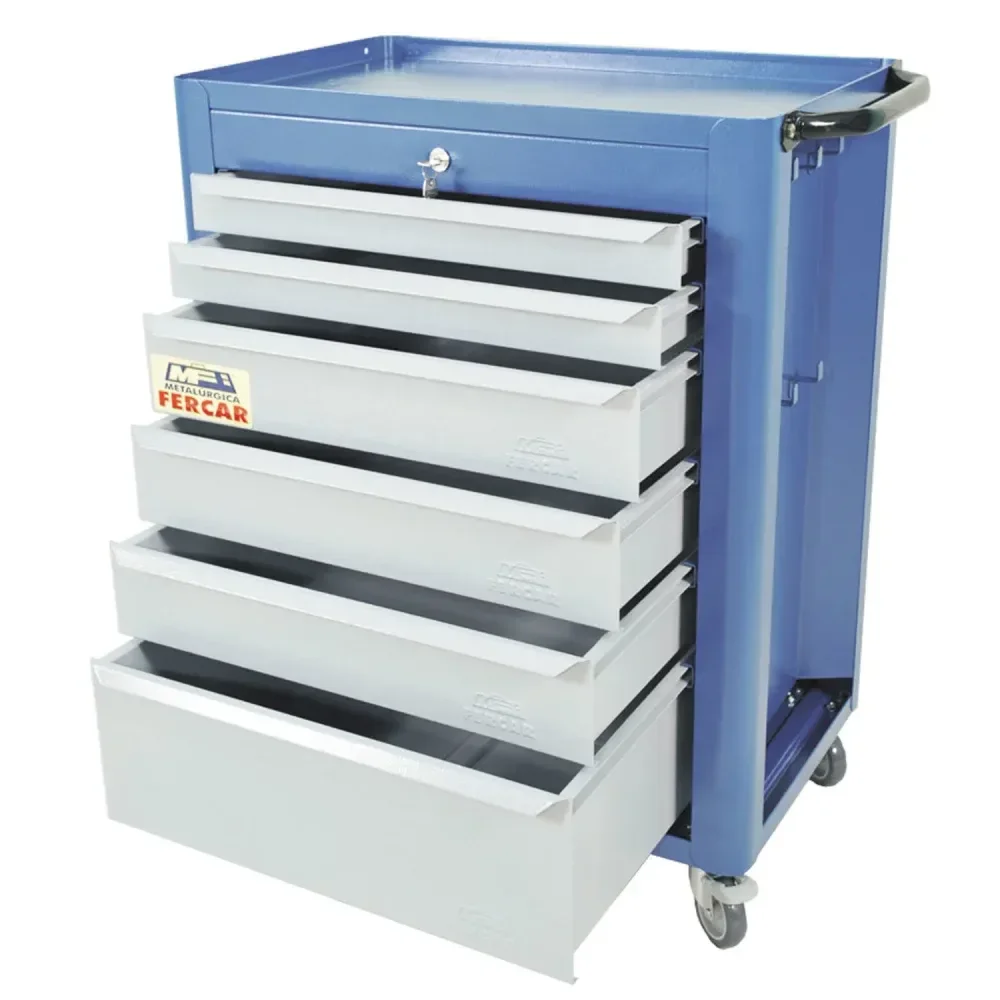 Carrinho De Ferramentas Fechado Azul Com 6 Gavetas 120Kg Fercar - Imagem 2