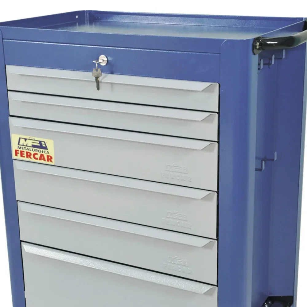 Carrinho De Ferramentas Fechado Azul Com 6 Gavetas 120Kg Fercar - Imagem 4