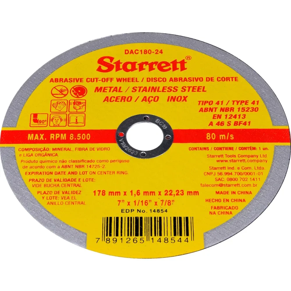 Disco Abrasivo De Corte Fino Para Aço Inox 7 1,6Mm Starrett - Imagem 3