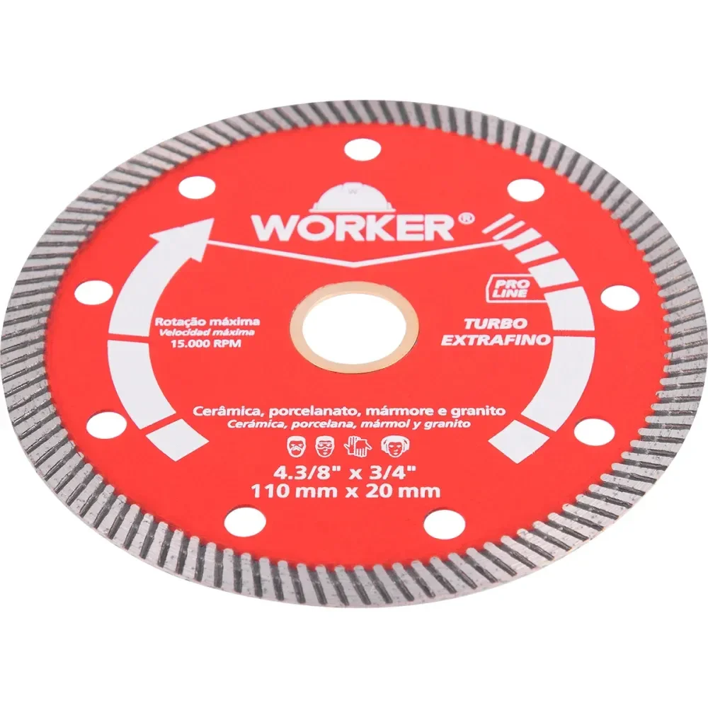 Disco De Corte Diamantado Turbo Extrafino 4.3/8 X 3/4 Worker - Imagem 3