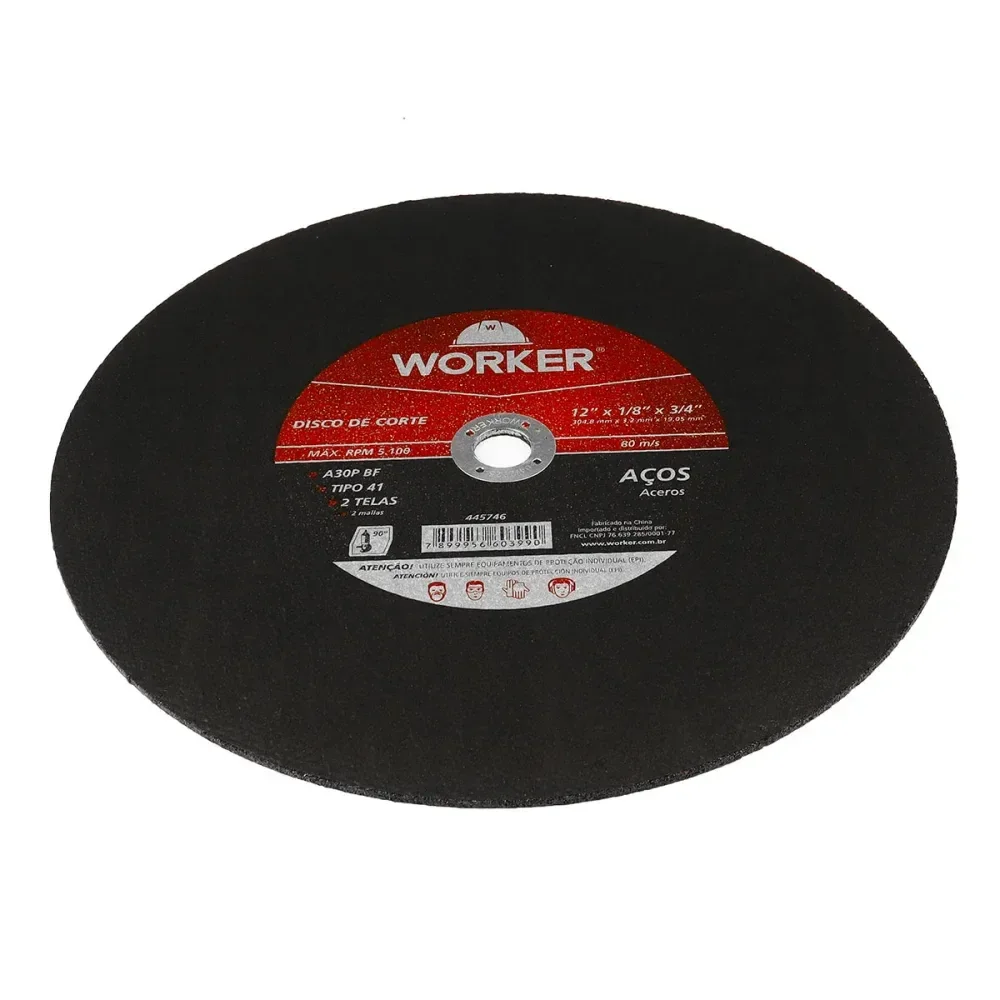 Disco De Corte Para Aço Com Furo 3/4 12X304,8Mm Worker - Imagem 2