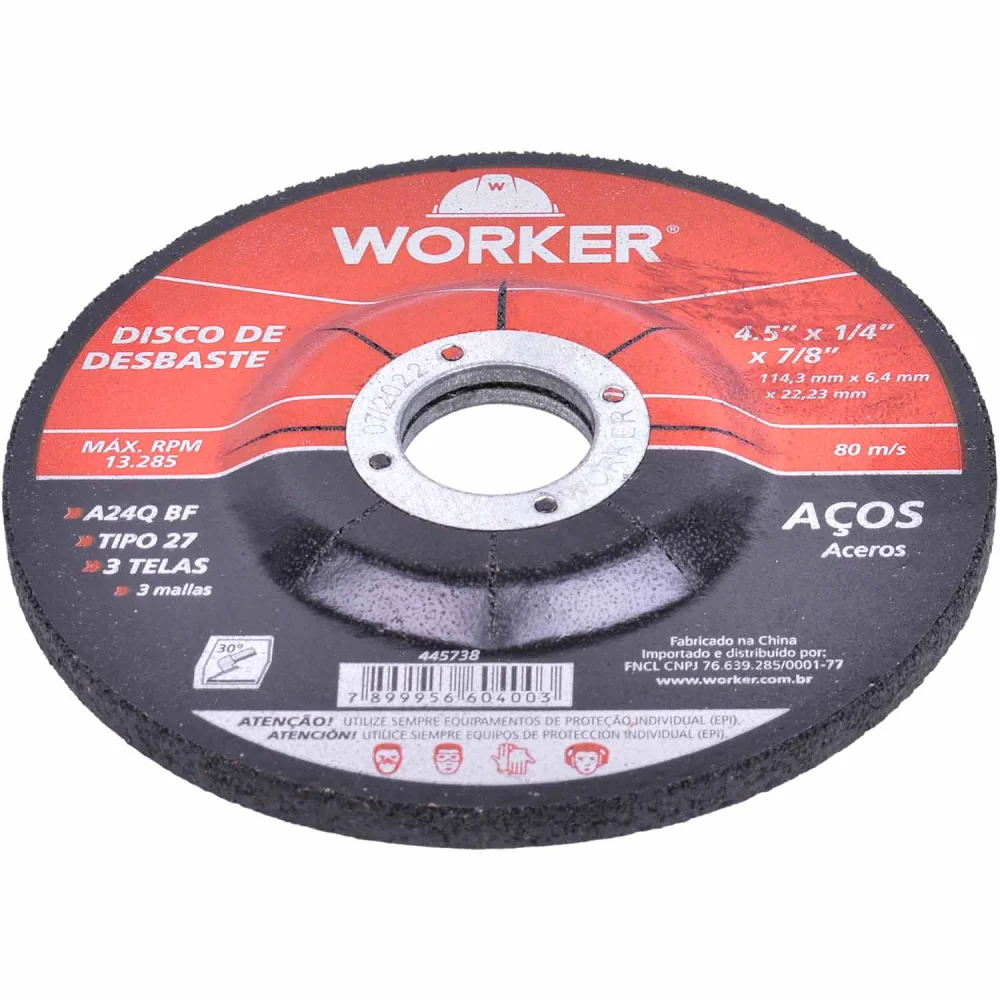 Disco De Desbaste Para Aço Com 3 Telas 4.5/4/8Worker - Imagem 3