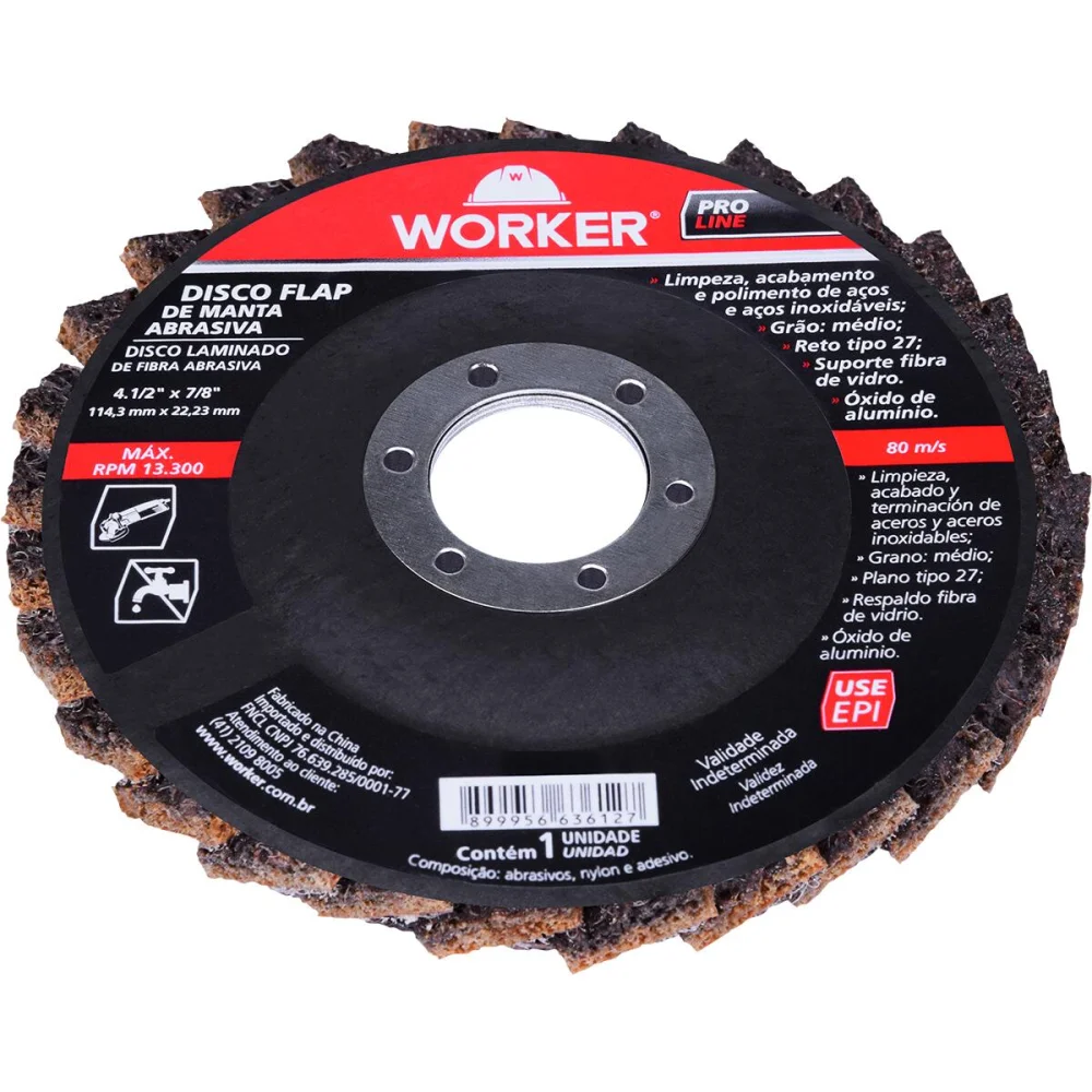 Disco Flap De Manta Abrasiva Grão 40 4.1/2/8 13300Rpm Worker - Imagem 3