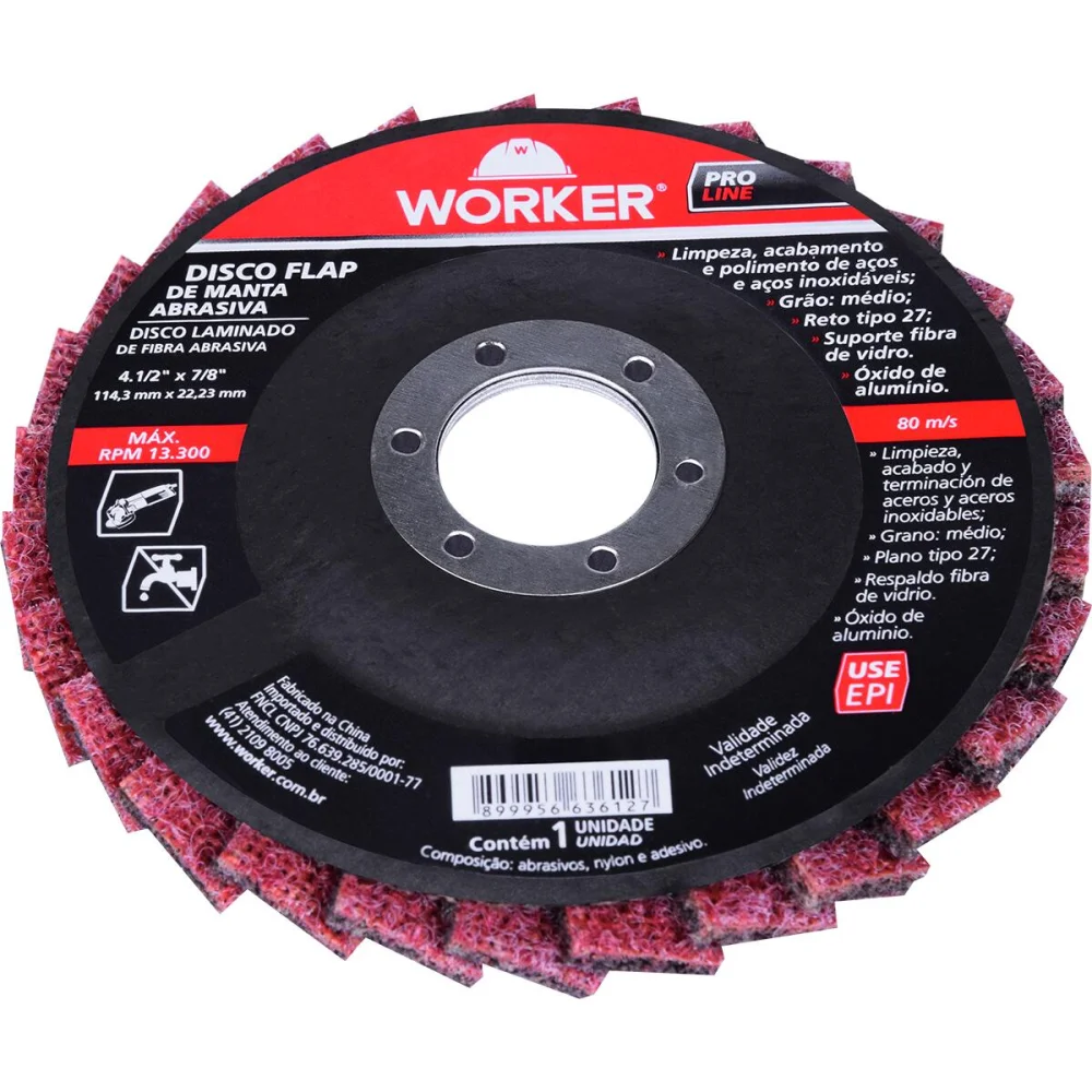 Disco Flap De Manta Abrasiva Grão 60 4.1/2/8 13300Rpm Worker - Imagem 3