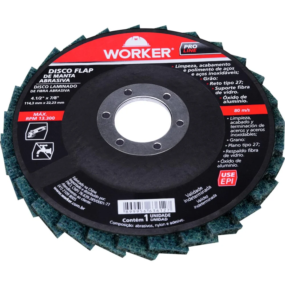 Disco Flap De Manta Abrasiva Grão 80 4.1/2/8 13300Rpm Worker - Imagem 3