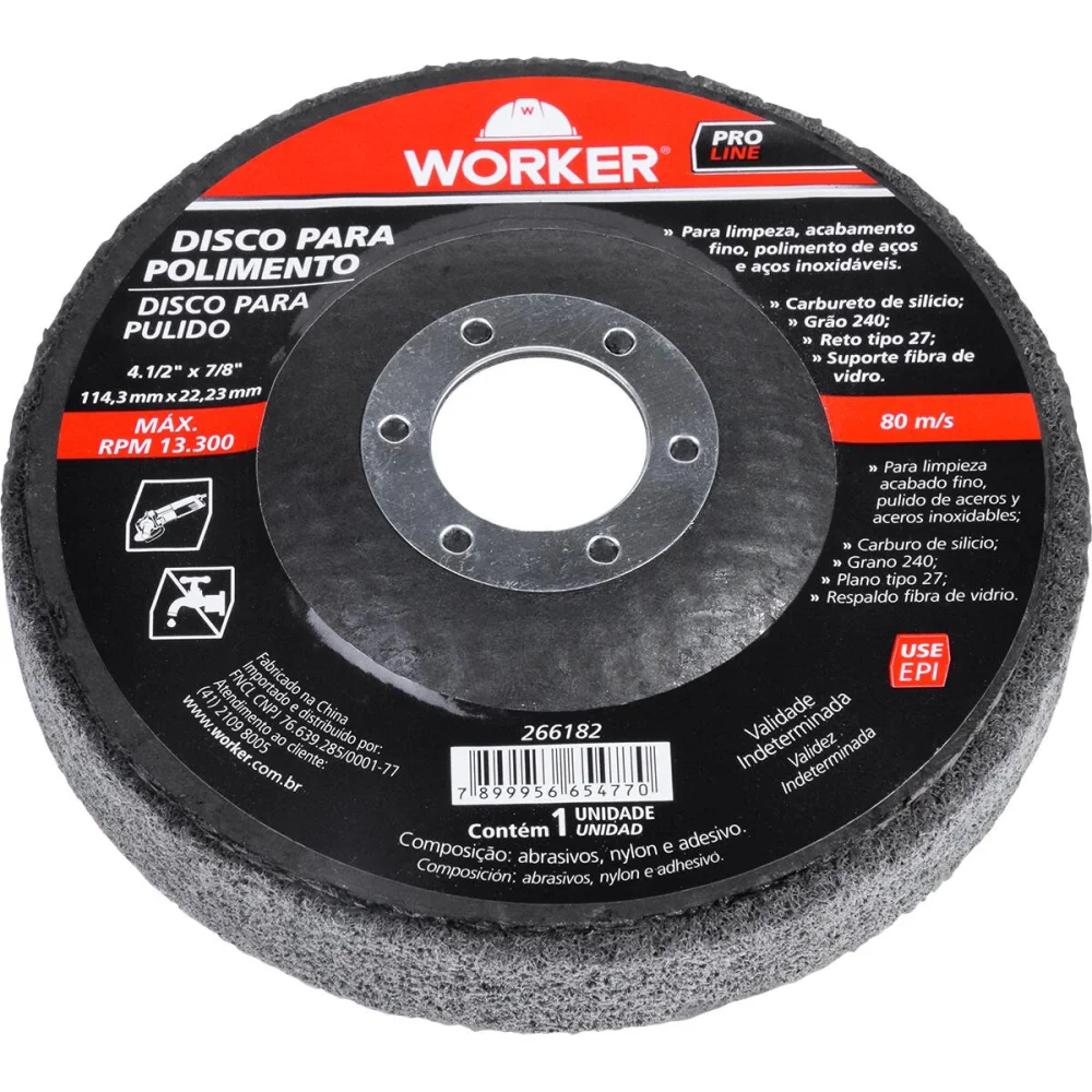 Disco Para Polimento  4.1/2"X7/8" Grão 240 Worker - Imagem 3
