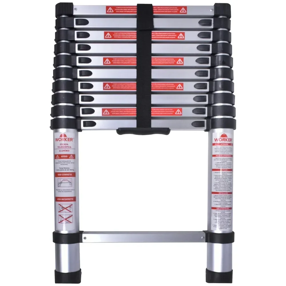 Escada Telescópica De Alumínio Com 11 Degraus 3,20M Worker - Imagem 3