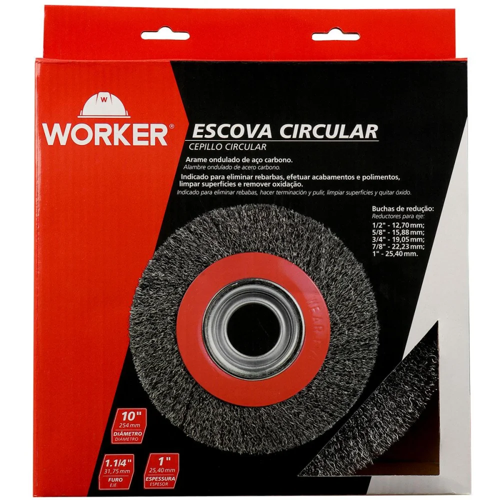 Escova Circular Ondulado Em Aço 10”.1/4” Worker - Imagem 4
