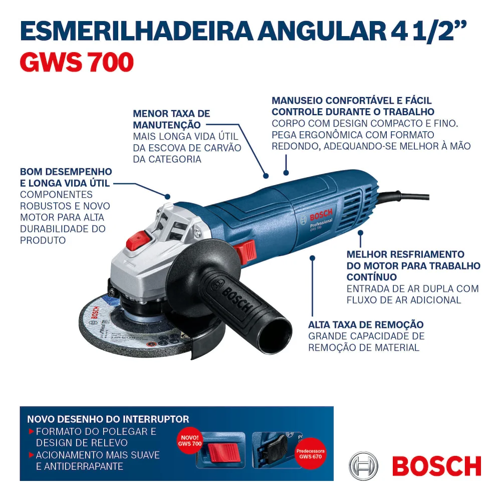 Esmerilhadeira Angular Gws700 4.1/2 710W Bosch - Imagem 9
