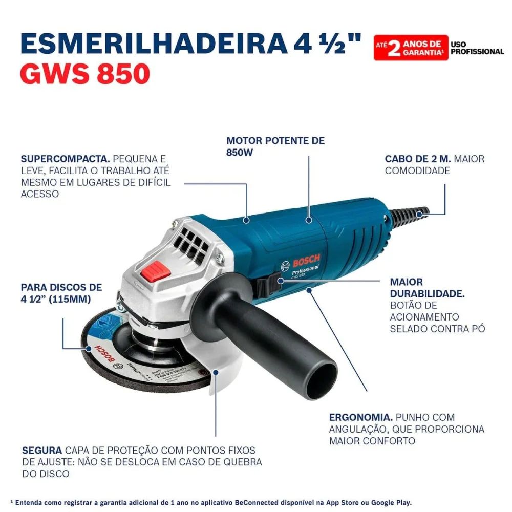 Esmerilhadeira Gws 850 3 Discos Com Maleta Bosch - Imagem 5