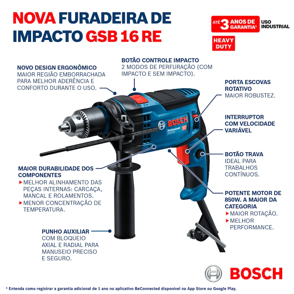 Furadeira De Impacto 1/2 750W Gsb16Re Bosch - 127V - Imagem 6