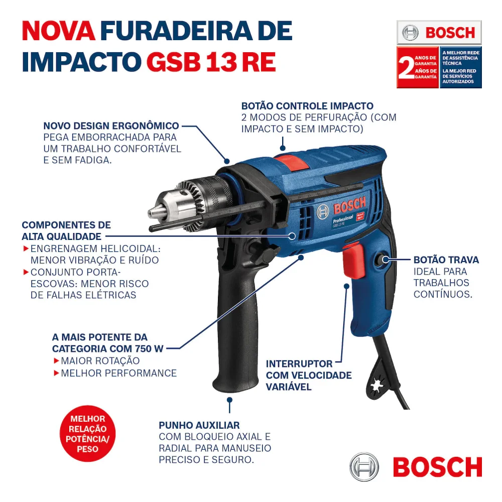 Furadeira De Impacto Gsb 13 1/2 750W Bosch - Imagem 8