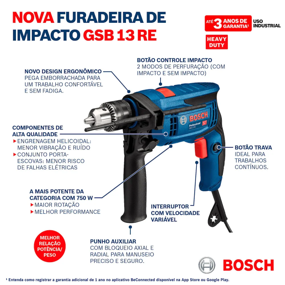 Furadeira De Impacto Gsb-13Re 650W Bosch - Imagem 6
