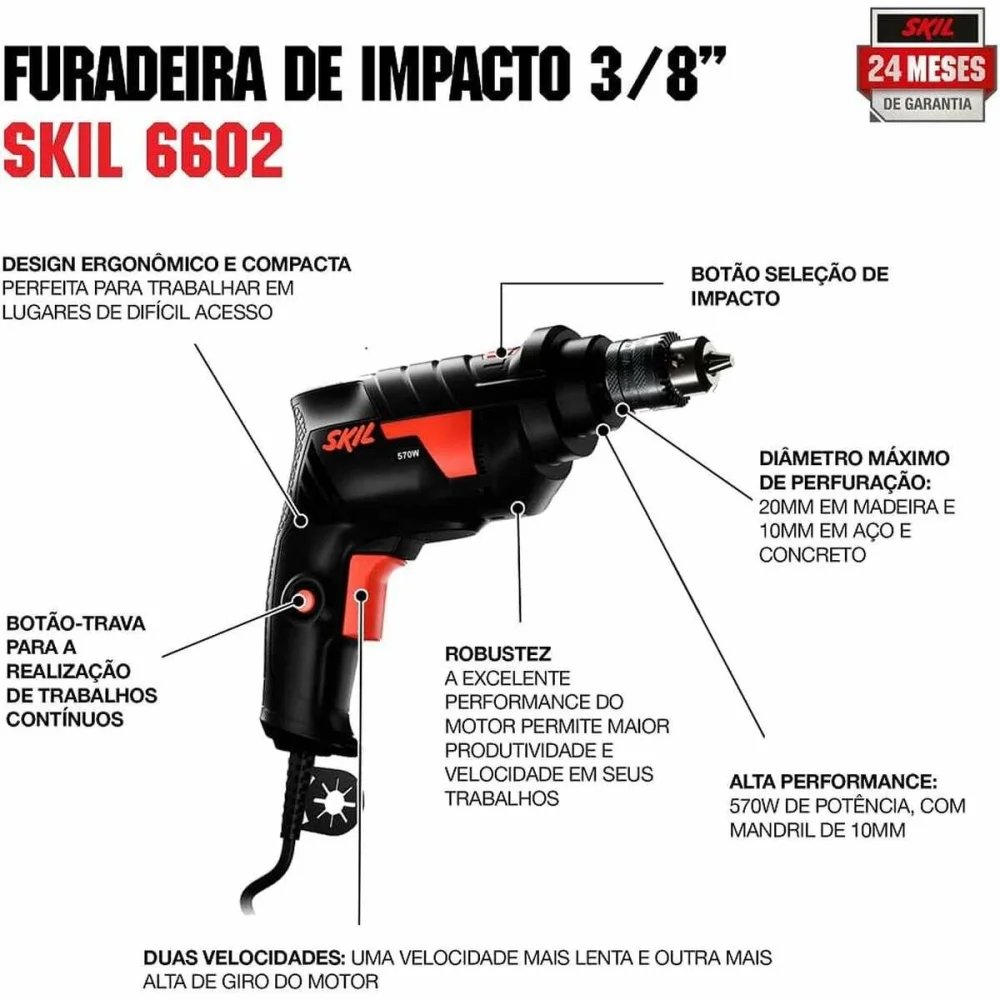 Furadeira Impacto 3/8 6602 127V 2 Velocidade Skil - Imagem 5