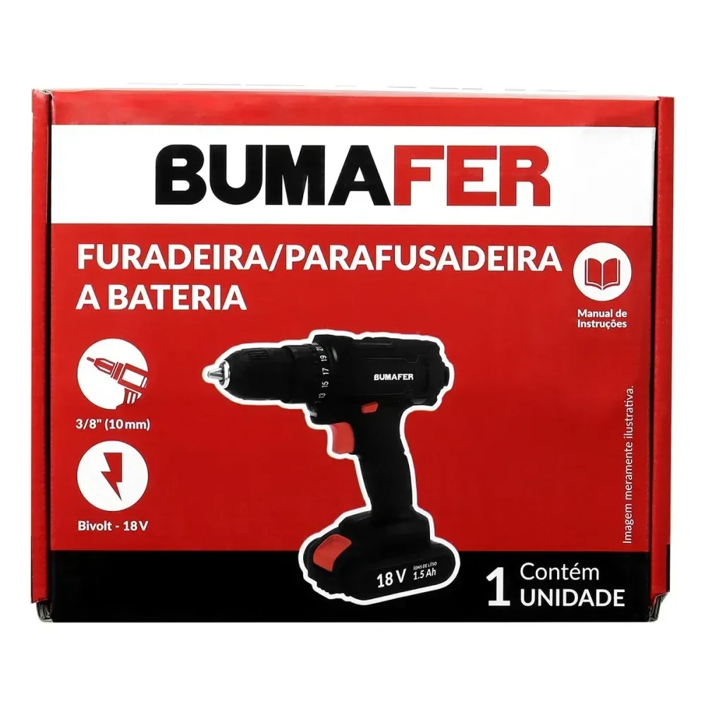Furadeira Parafusadeira 3/8 18V Bateria Bumafer - Imagem 2