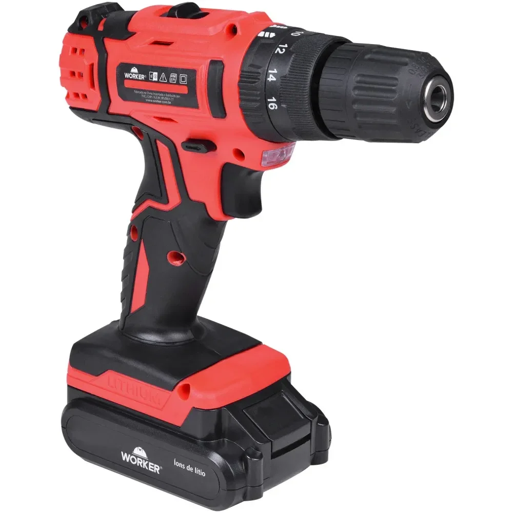 Furadeira Parafusadeira À Bateria 17 Peç Bivolt Worker - Imagem 3