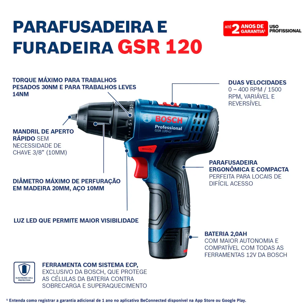 Furadeira Parafusadeira À Bateria Gsr120-Li 3/8 12V Bosch - Imagem 10