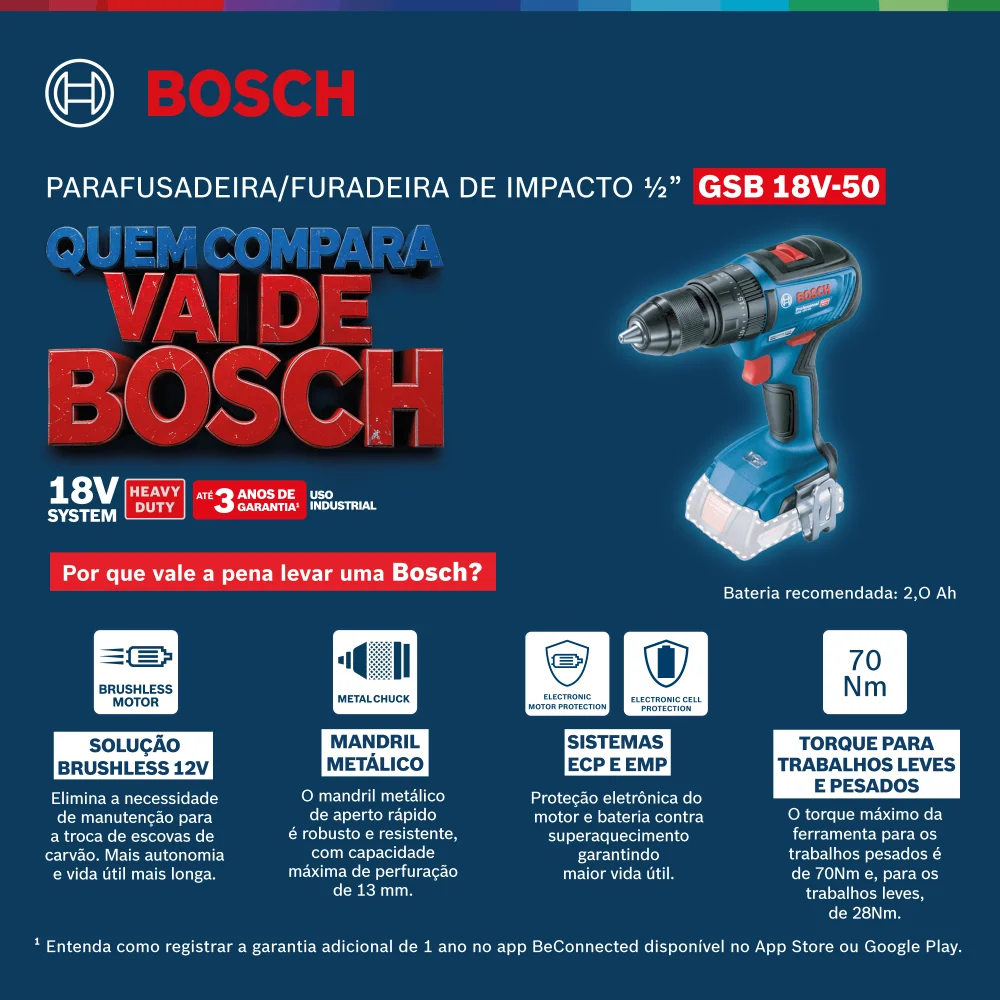 Furadeira Parafusadeira De Impacto 1/2 Gsb 18V-50 Biv Bosch - Imagem 6