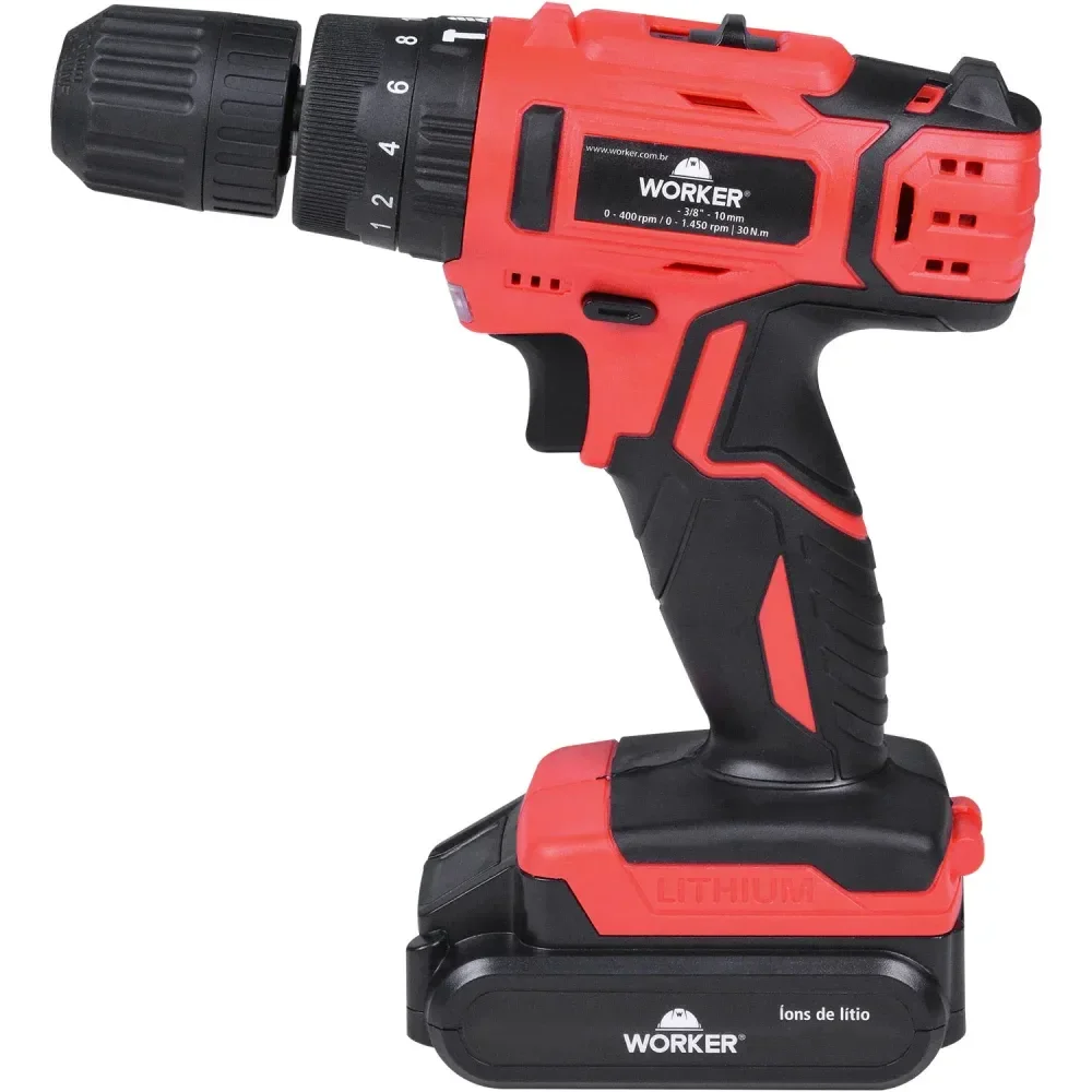 Furadeira Parafusadeira De Impacto 18V 17 Peç Bivolt Worker - Imagem 2
