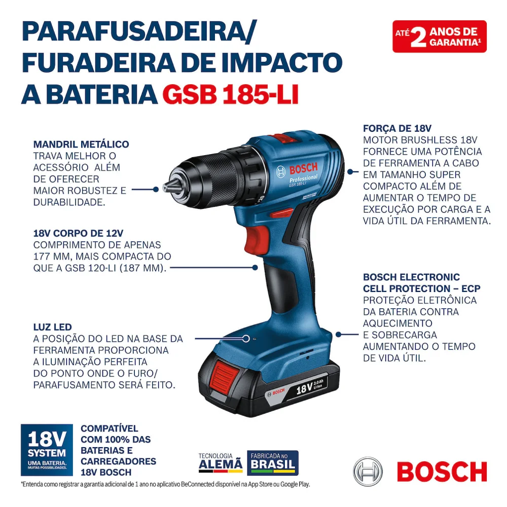 Furadeira Parafusadeira Impacto Gsb185Li Sem Fio Bosch - Imagem 10