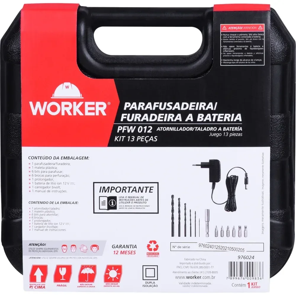 Furadeira Parafusadeira Pfw012 16 Peç Worker - Imagem 10