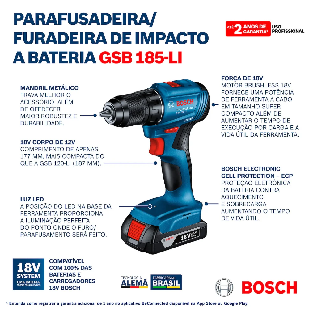 Furadeira/Parafusadeira De Impacto À Bateria Gsb 185 Li Bosch - Imagem 12