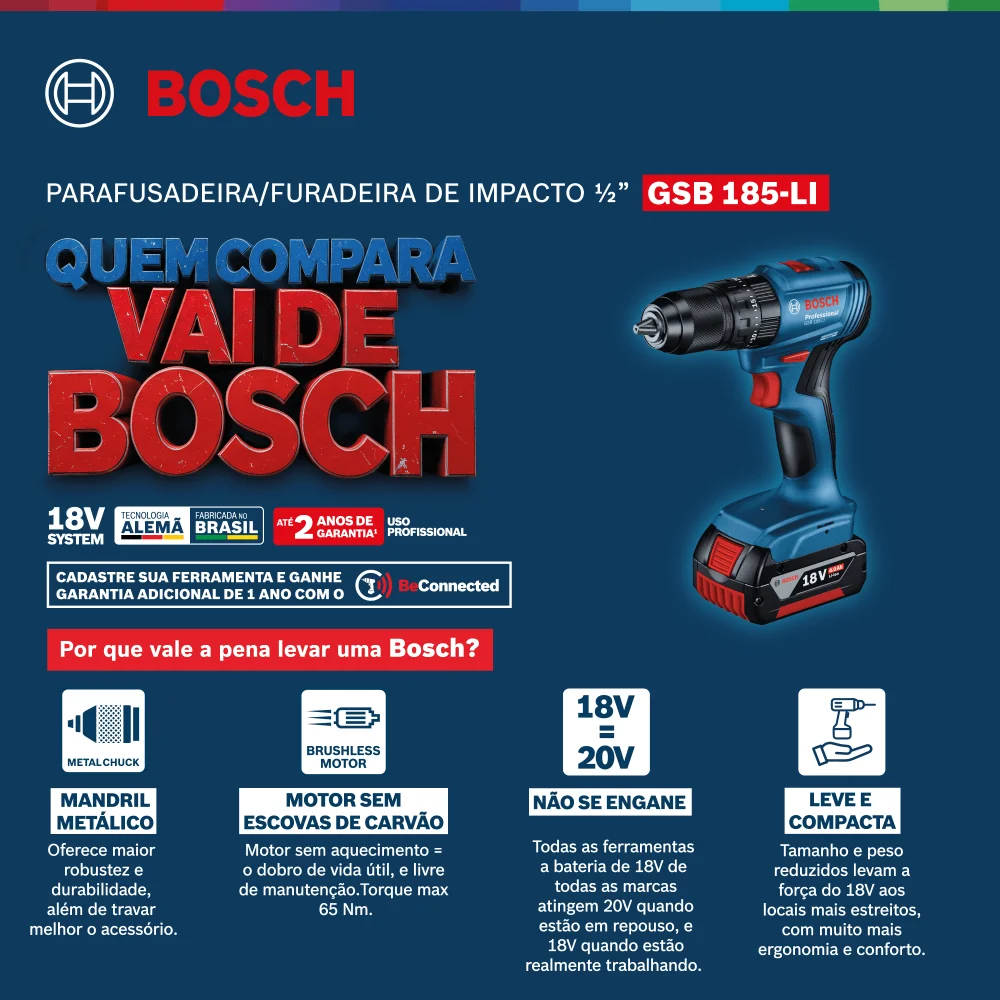 Furadeira/Parafusadeira De Impacto À Bateria Gsb 185 Li Bosch - Imagem 13