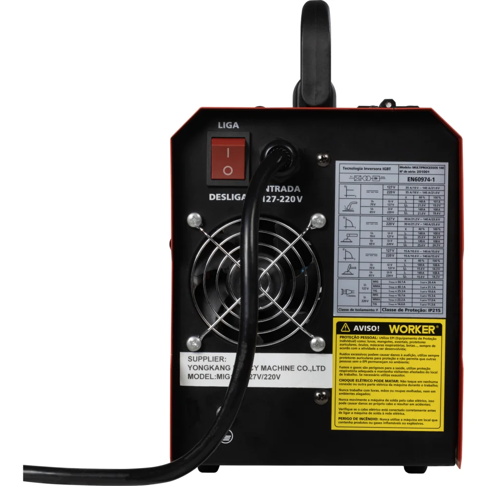 Inversor Para Solda Multiprocessos Bivolt 140A Worker - Imagem 6