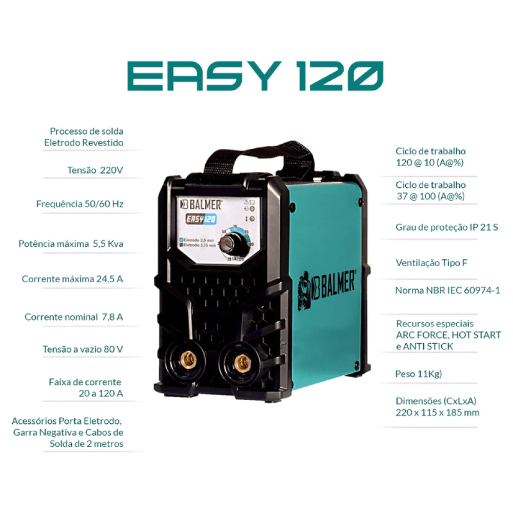 Inversora Mma Easy 120 Eletrodo Revestido Balmer - Imagem 7