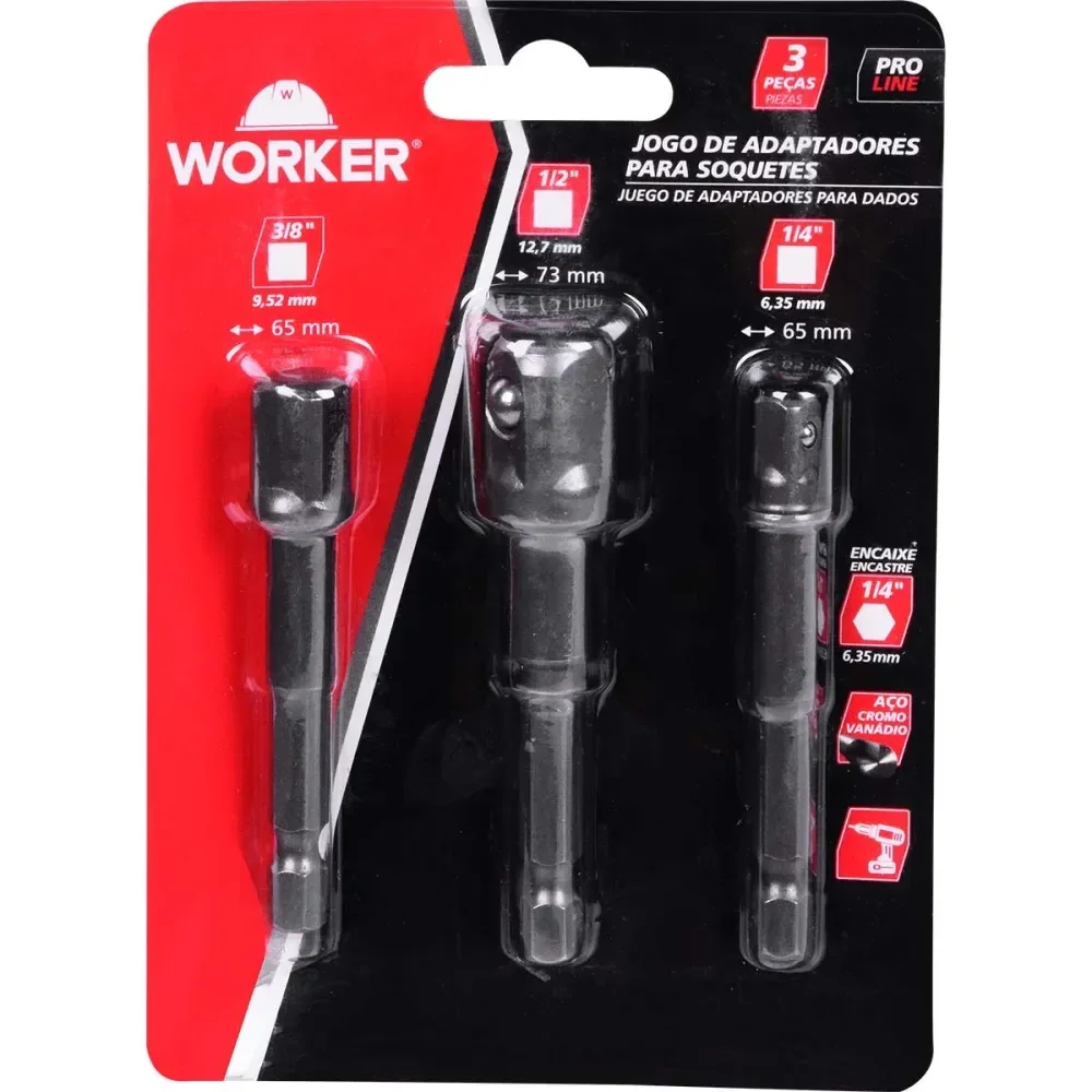 Jogo De Adaptadores Para Soquetes De 1/2 A 3/8 3 Peç Worker - Imagem 5