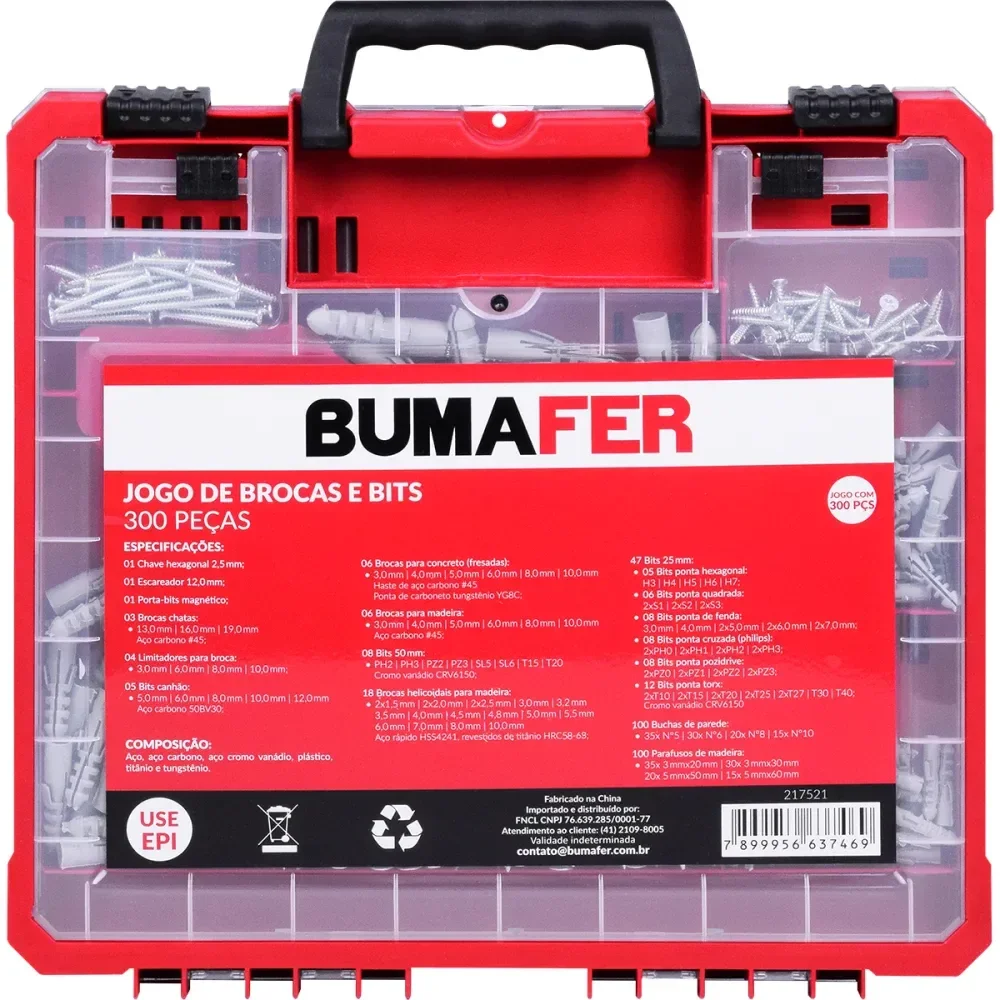 Jogo De Brocas E Bits Em Cromo Vanádio Com 300 Peç Bumafer - Imagem 2