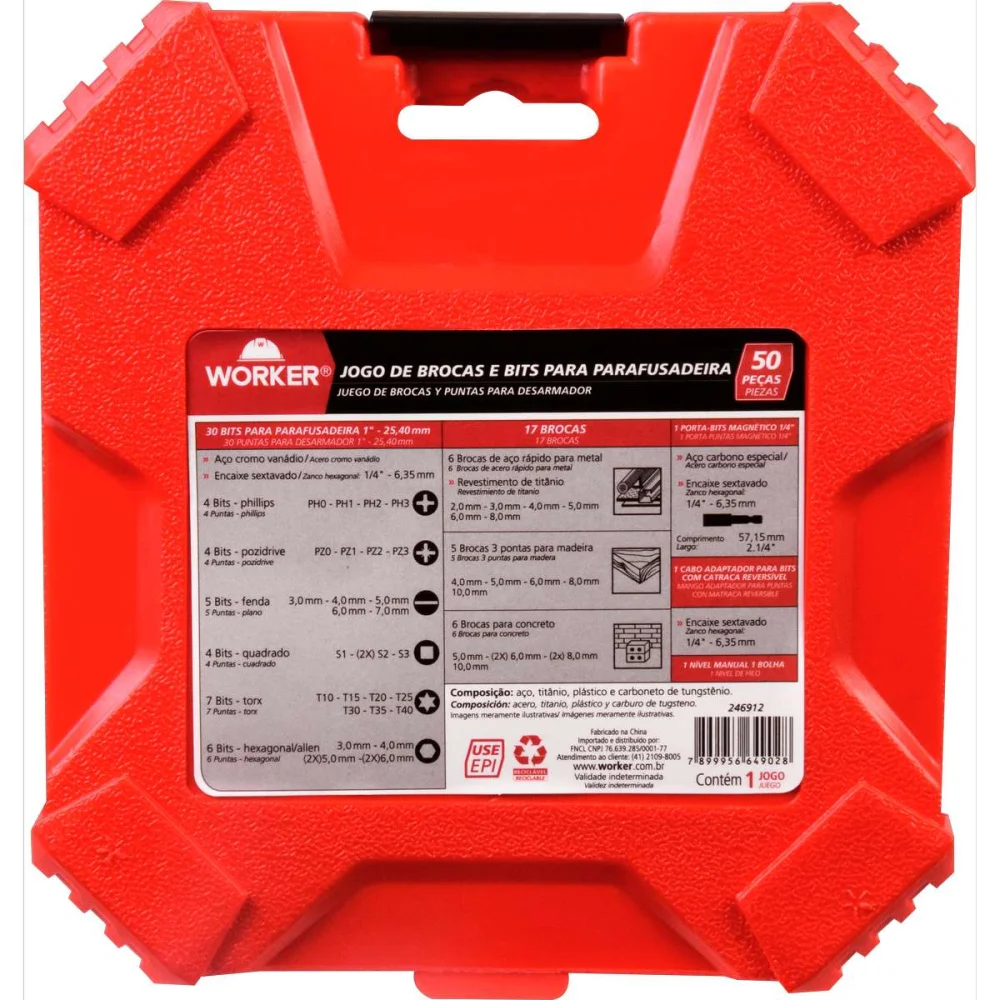 Jogo De Brocas E Bits Para Parafusadeira Com 50 Peç Worker - Imagem 2