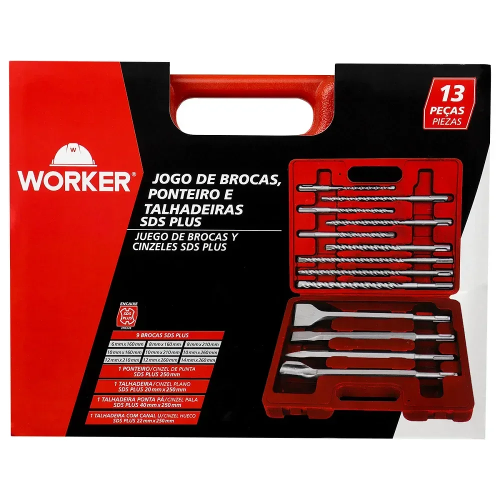Jogo De Brocas E Talhadeiras Sds Plus 13 Peç Worker - Imagem 5