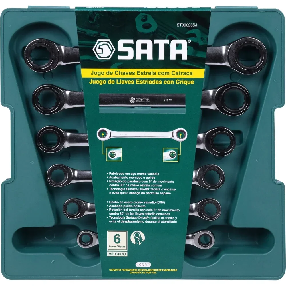 Jogo De Chave Estrela Com Catraca 8-19Mm Com 6 Peç Sata - Imagem 2