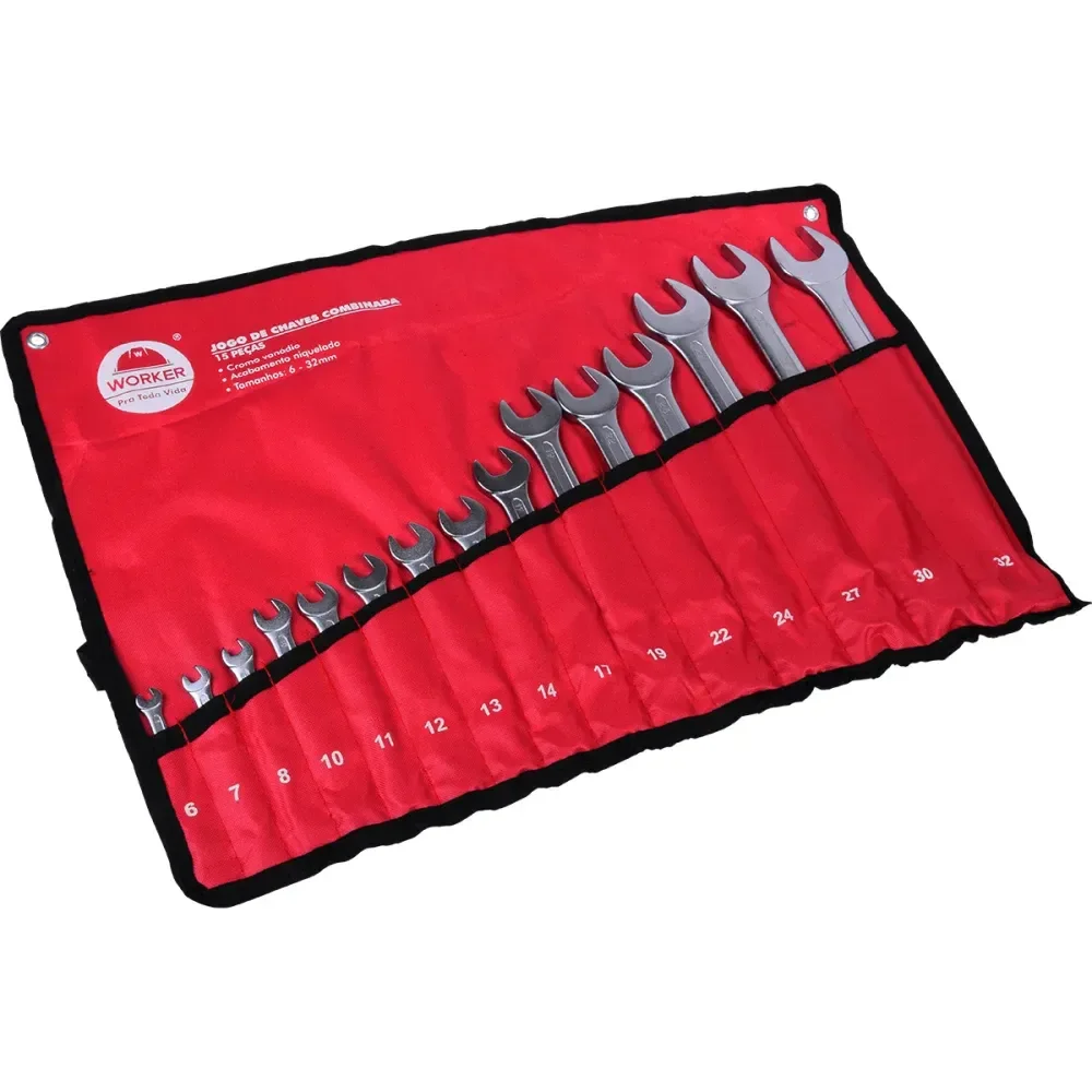 Jogo De Chaves Combinada Cr-V 6-32Mm 15 Peç Worker - Imagem 2
