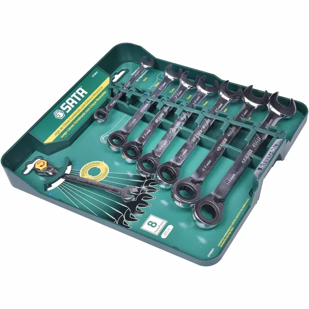 Jogo De Chaves Combinadas Com Catraca De 8 Peç Sata - Imagem 2