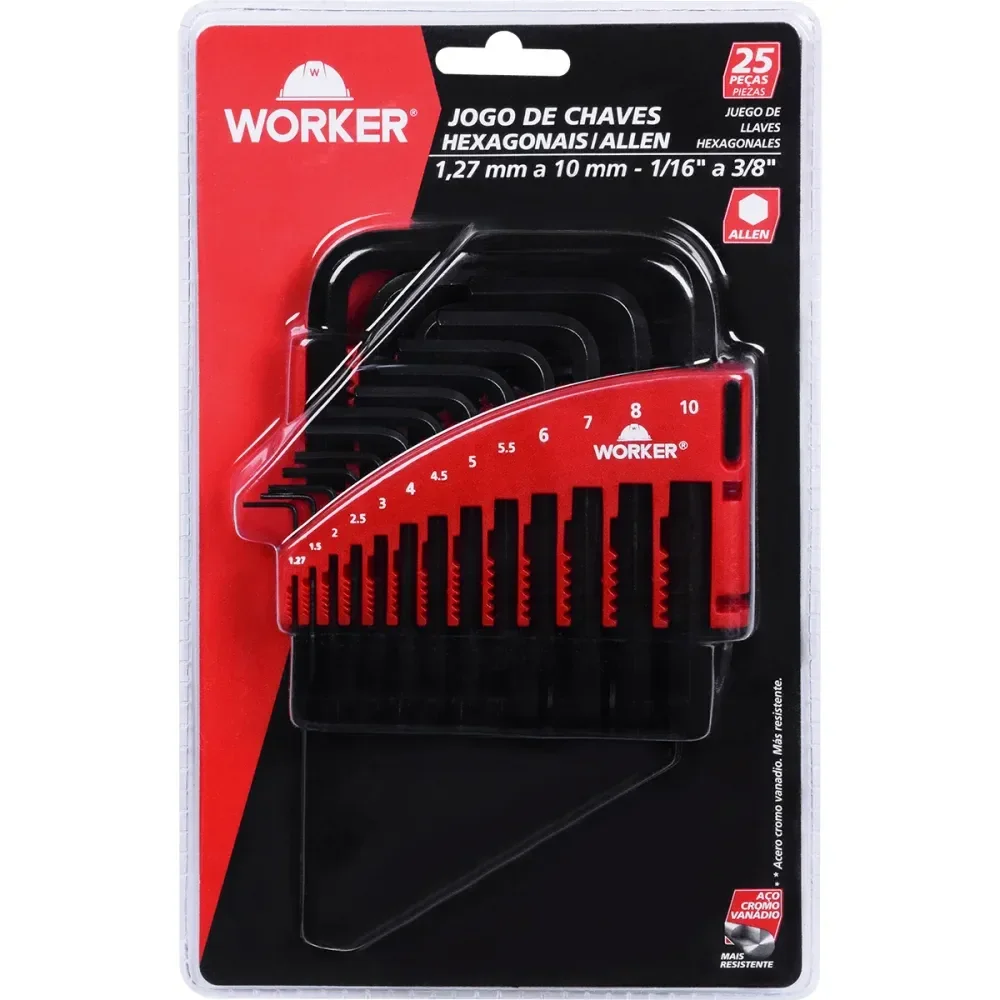 Jogo De Chaves Hexagonal Em Cromo Vanádio 25 Peç Worker - Imagem 3