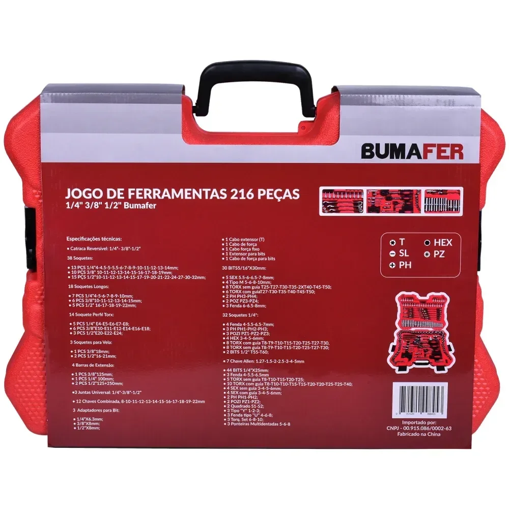 Jogo De Ferramentas Modelo 216 Peç Cromo Vanádio Bumafer - Imagem 8