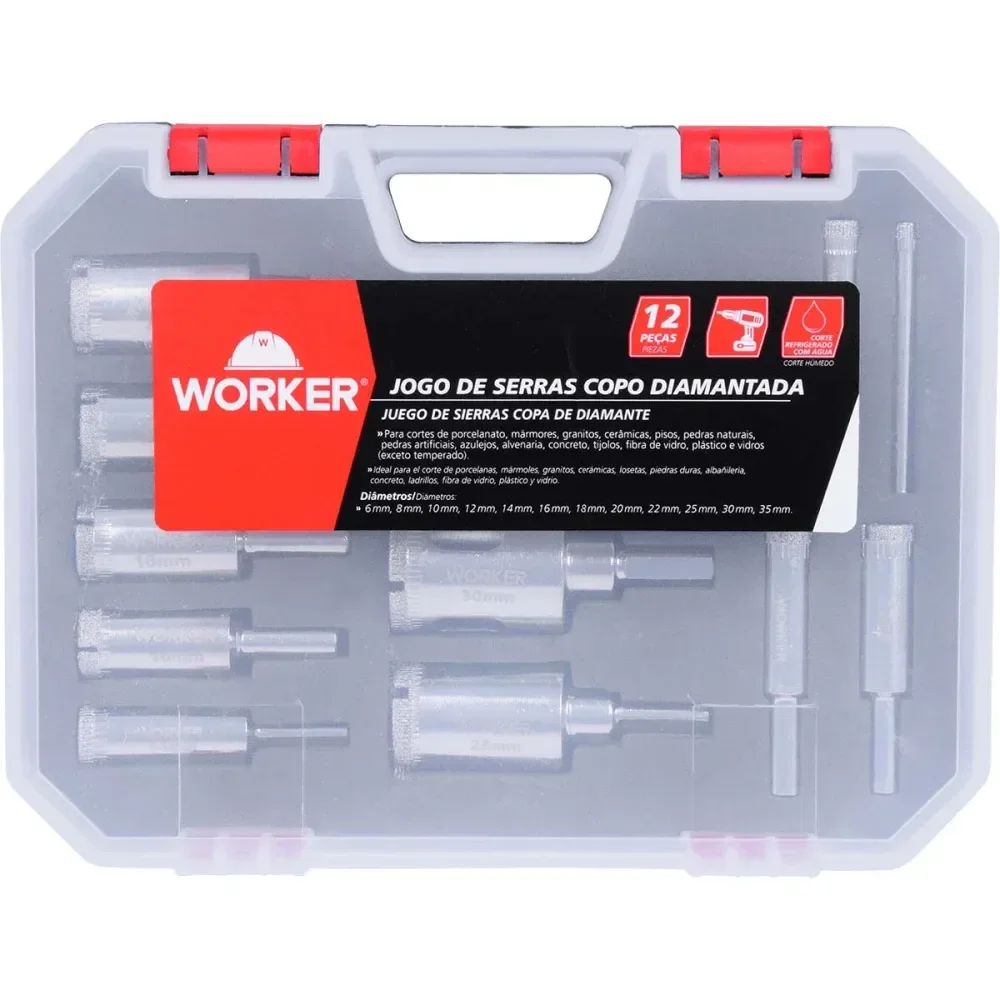 Jogo De Serras Copo Diamantada Com 12 Peç Worker - Imagem 3
