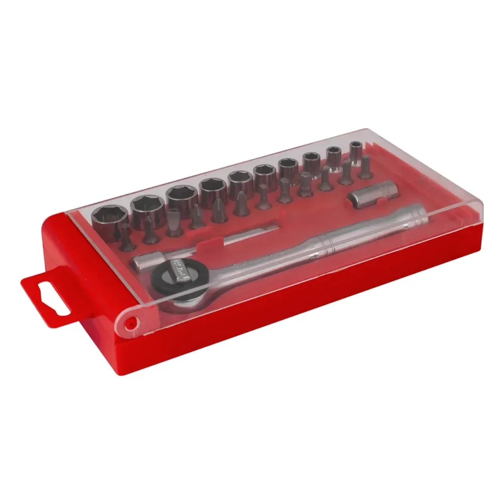 Jogo De Soquetes E Bits Cromo Vanádio 1/4 25 Peç Worker - Imagem 3