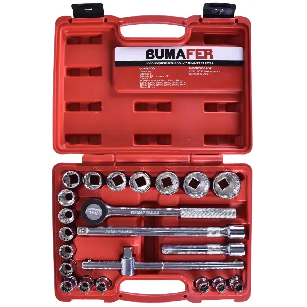 Jogo De Soquetes Estriados 1/2 8-32Mm 22 Peç Bumafer - Imagem 2