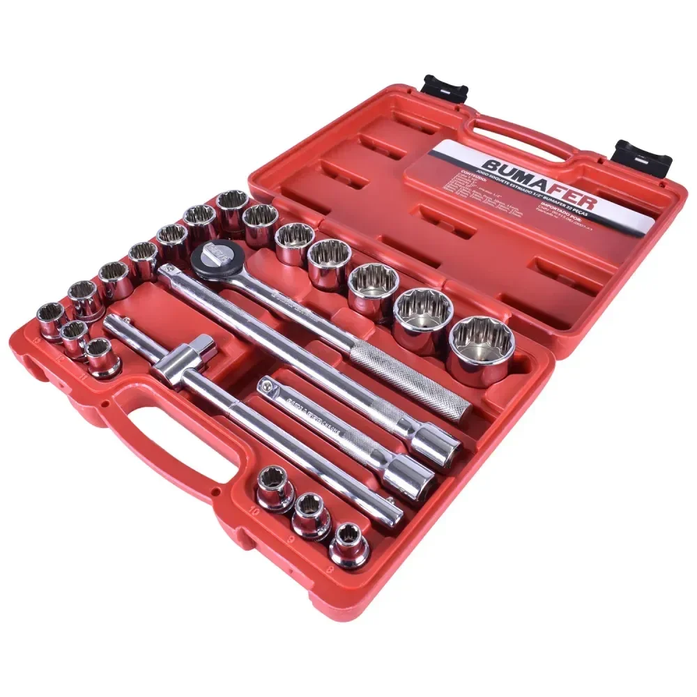 Jogo De Soquetes Estriados 1/2 8-32Mm 22 Peç Bumafer - Imagem 3