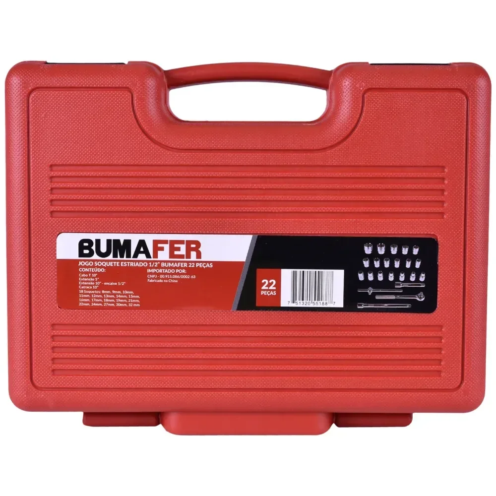 Jogo De Soquetes Estriados 1/2 8-32Mm 22 Peç Bumafer - Imagem 4
