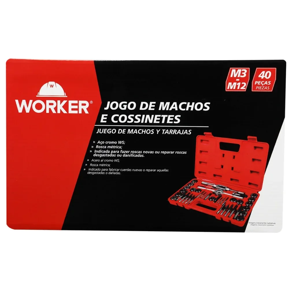 Jogo Machos E Cossinetes 40 Peç Milimétrico M3-M12 Worker - Imagem 5